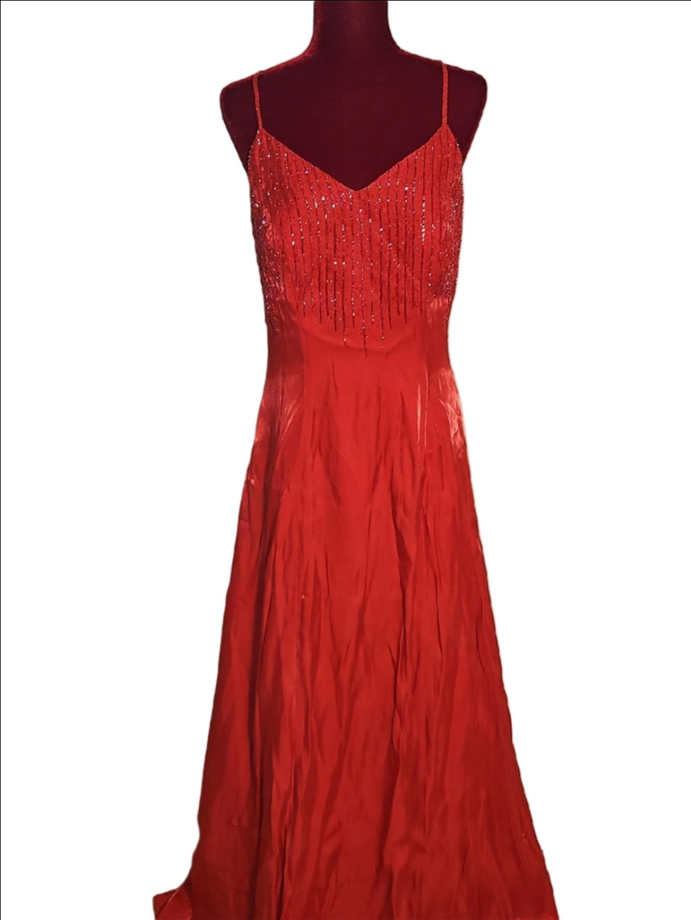 Red Beaded Spaghetti-Strap Evening Gown Size 11 (Juniors)